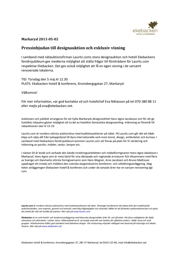 Pressinbjudan till designauktion och exklusiv visning