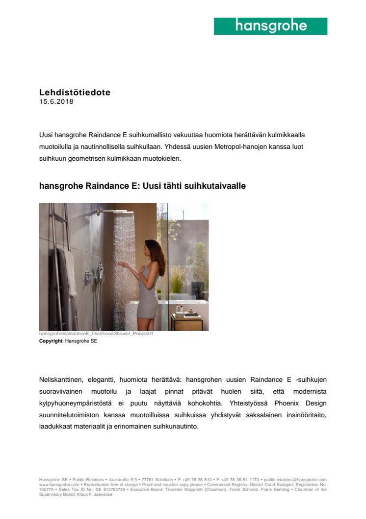 hansgrohe Raindance E: Uusi tähti suihkutaivaalle