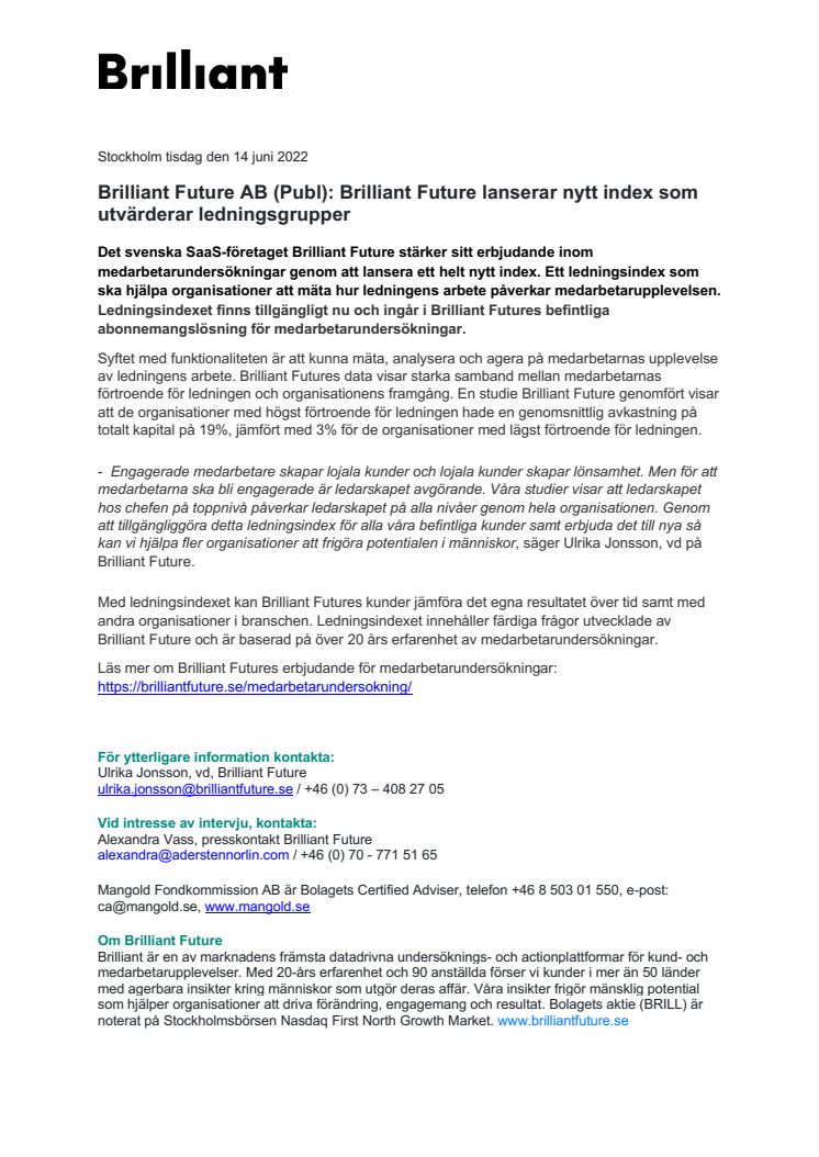 Brilliant Future AB (Publ) Brilliant Future lanserar nytt index som utvärderar ledningsgrupper.pdf