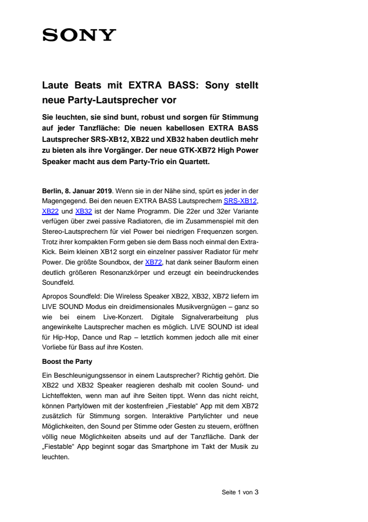 Laute Beats mit EXTRA BASS: Sony stellt neue Party-Lautsprecher vor