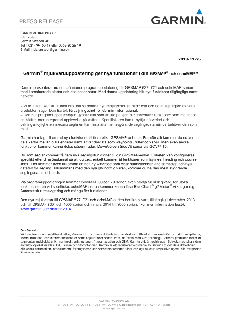 Garmin® mjukvaruuppdatering ger nya funktioner i din GPSMAP® och echoMAP™