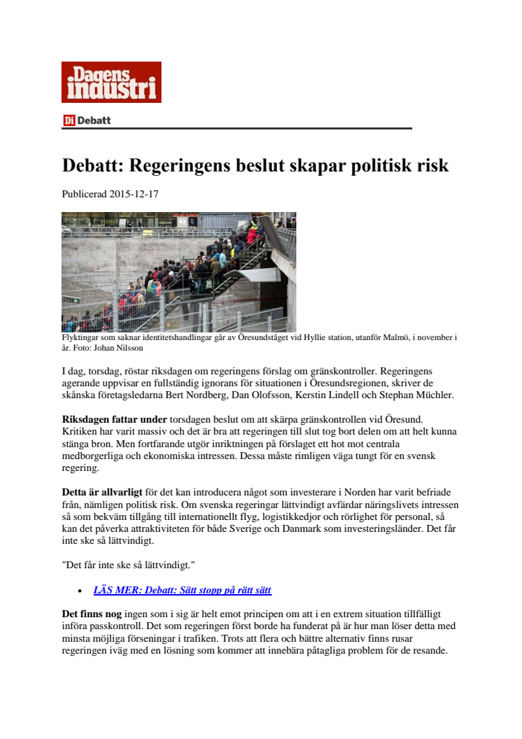 Regeringens beslut skapar politisk risk 