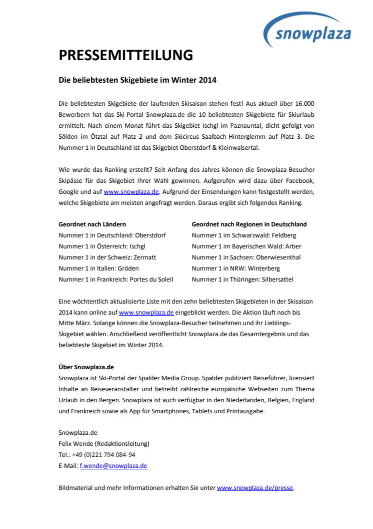 Die beliebtesten Skigebiete im Winter 2014
