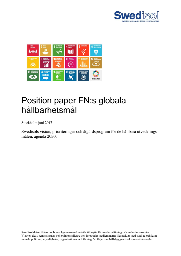 Swedisol Position paper FN:s globala  hållbarhetsmål