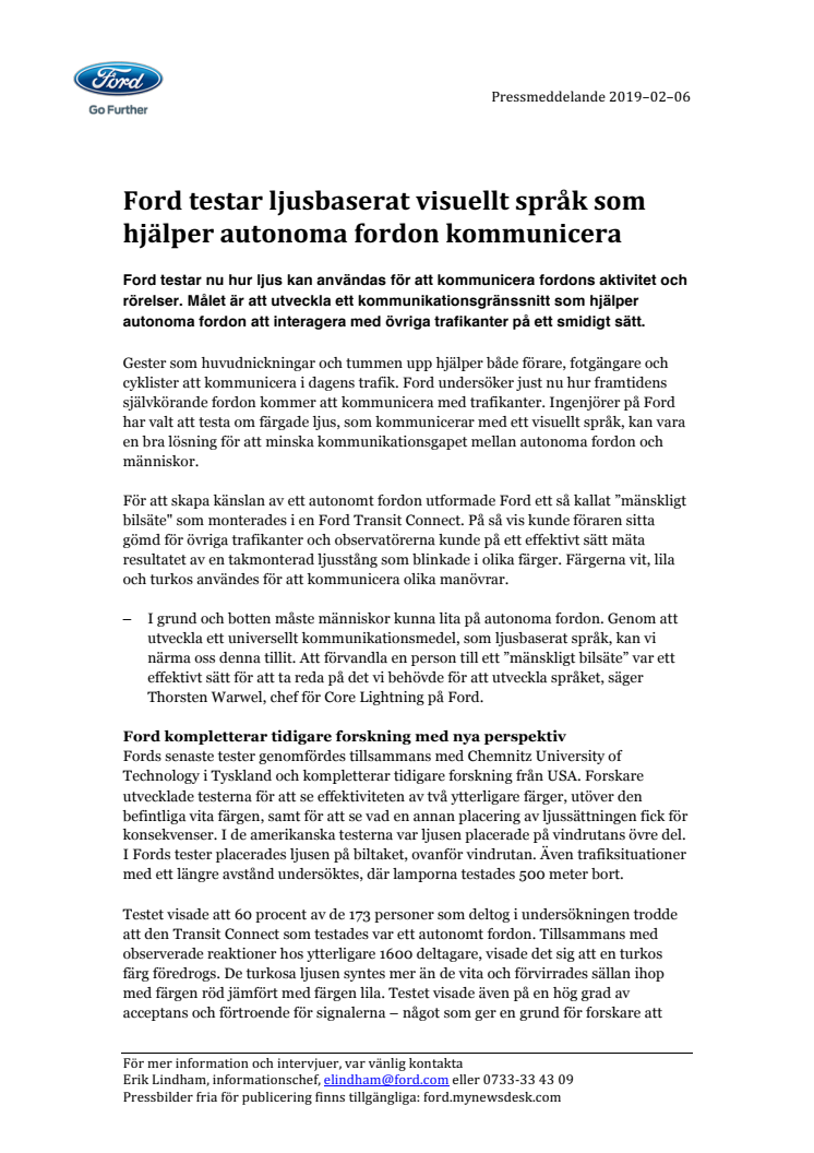 Ford testar ljusbaserat visuellt språk som hjälper autonoma fordon kommunicera 