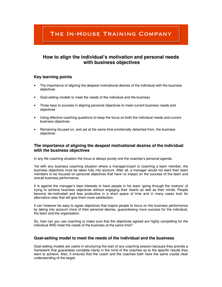Aligning personal and business objectives 
