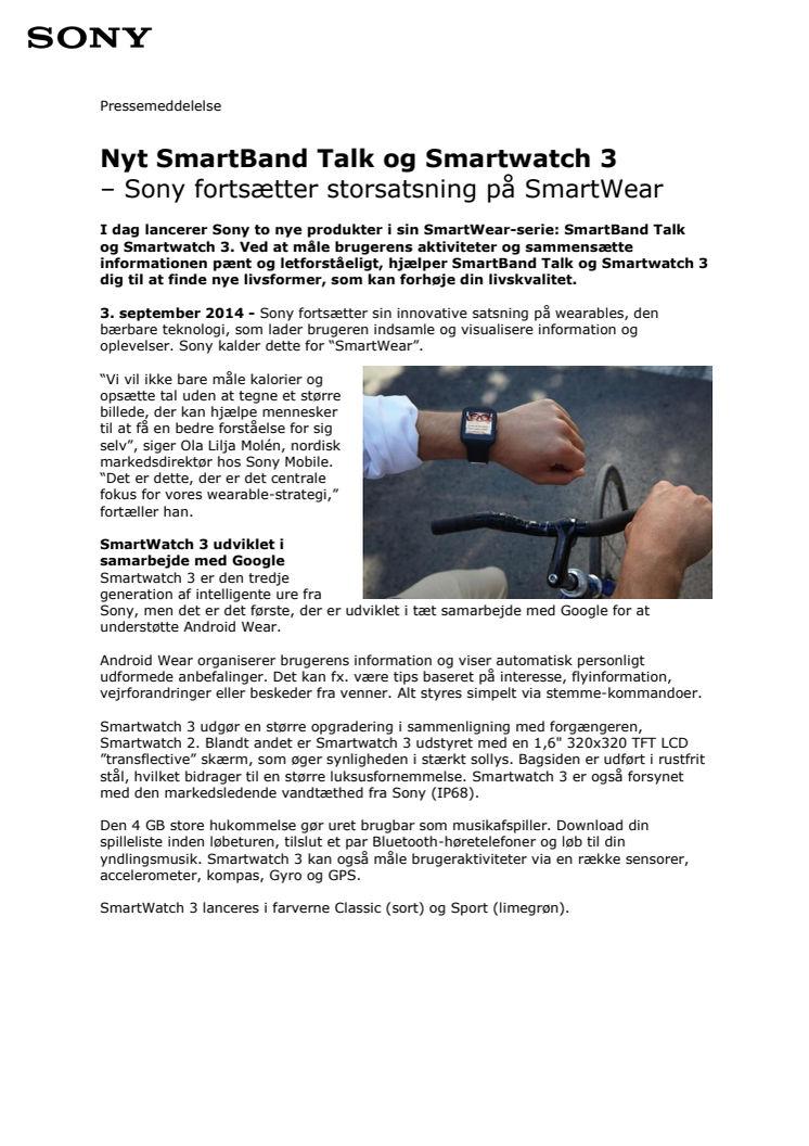 Nyt SmartBand Talk og Smartwatch 3