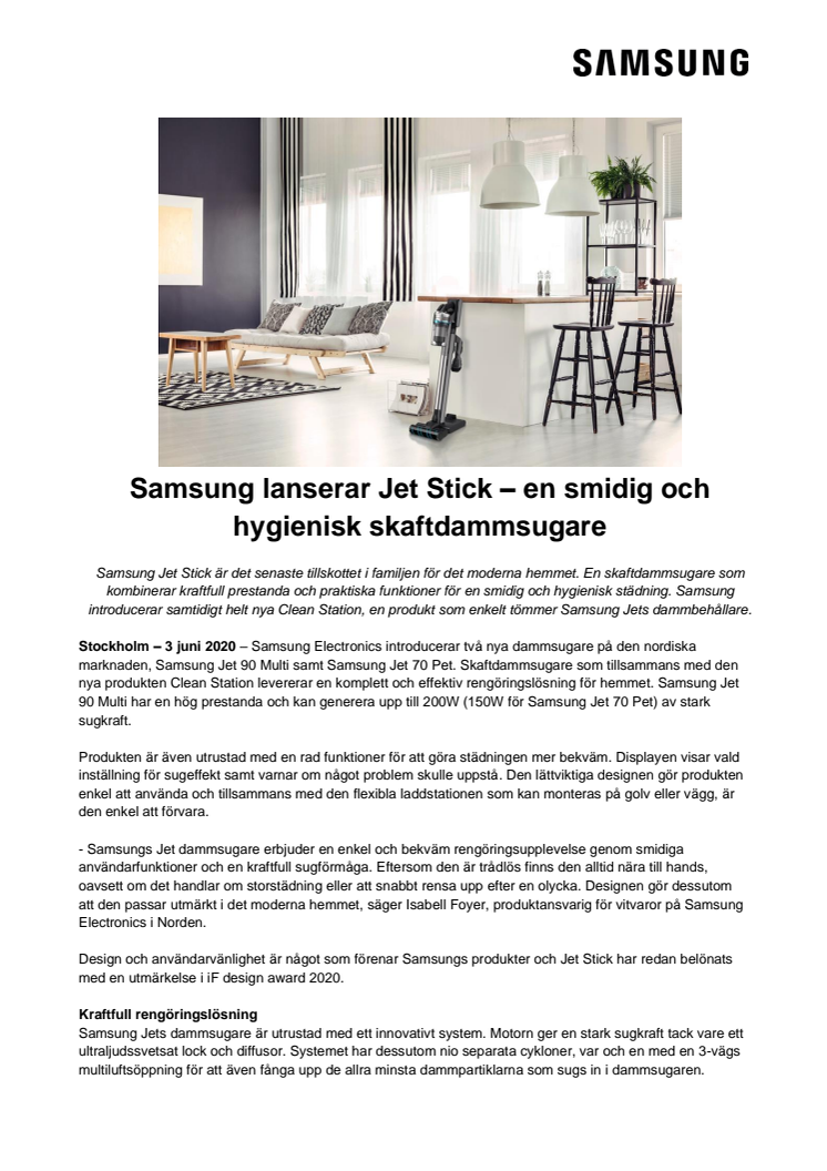 Samsung lanserar Jet Stick – en smidig och hygienisk skaftdammsugare