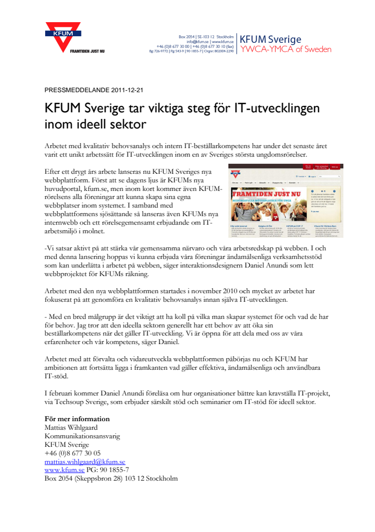 KFUM Sverige tar viktiga steg för IT-utvecklingen inom ideell sektor