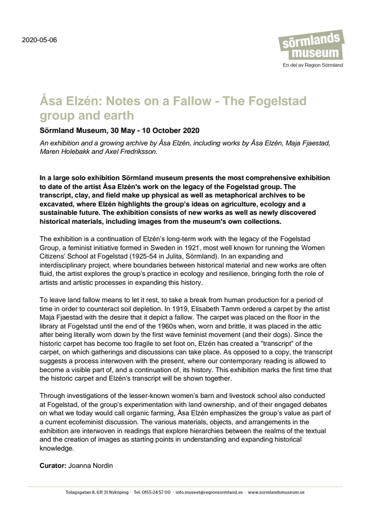 Åsa Elzén: Notes on a Fallow - The Fogelstad group and earth (English version)