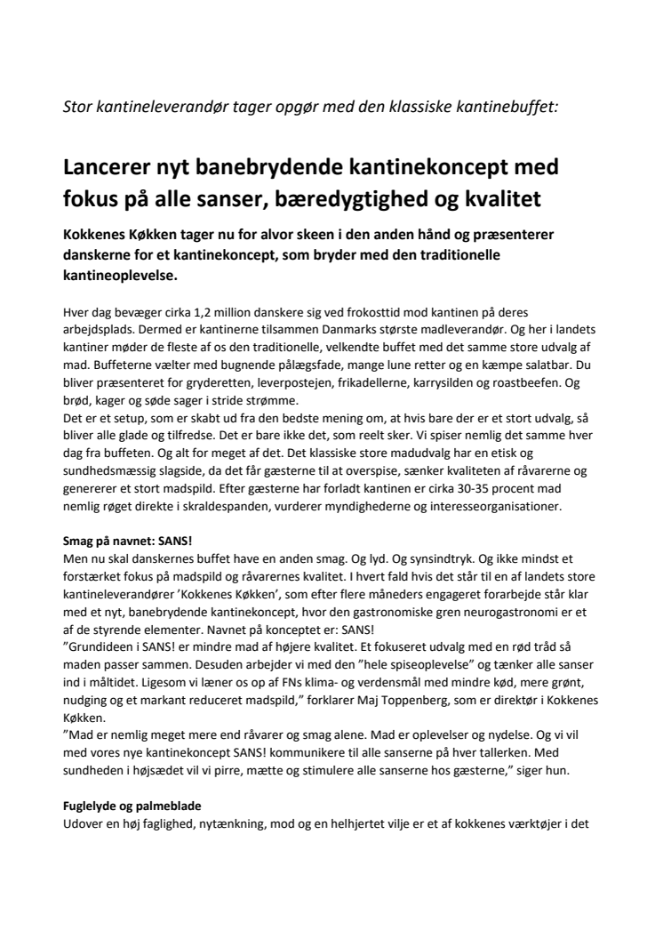 Stor kantineleverandør udfordrer den traditionelle kantinebuffet:  Nyt banebrydende kantinekoncept med fokus på alle sanser, bæredygtighed og kvalitet 