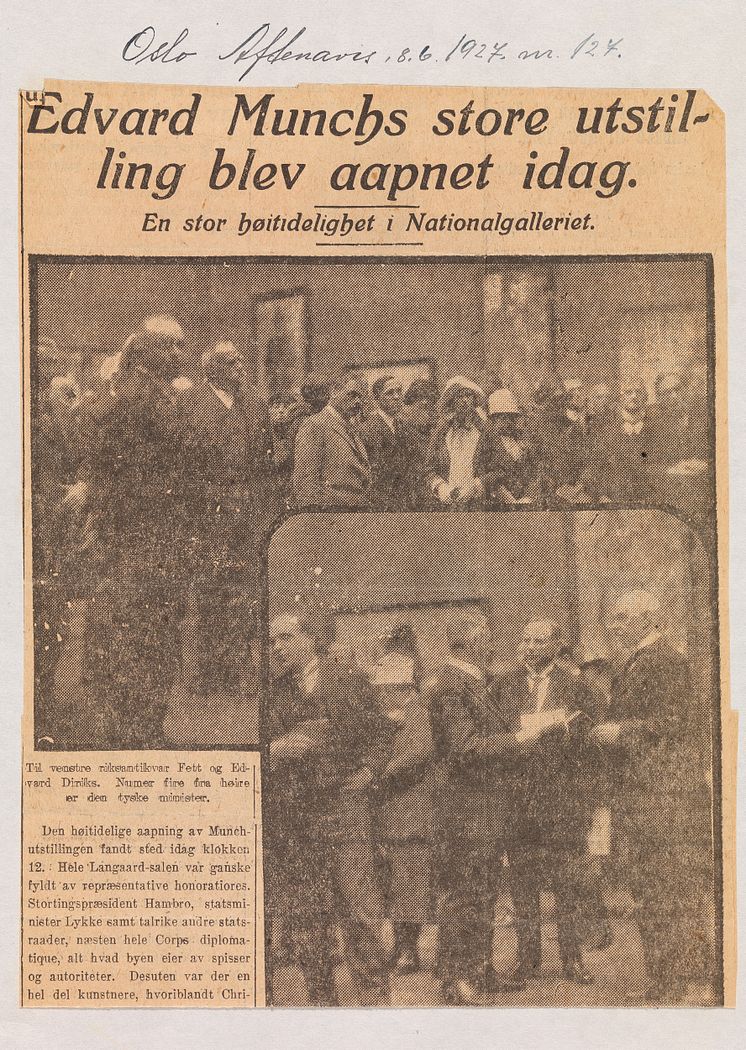 Munch-utstillingen 1927, Oslo Aftenavis, 8. juni 1927
