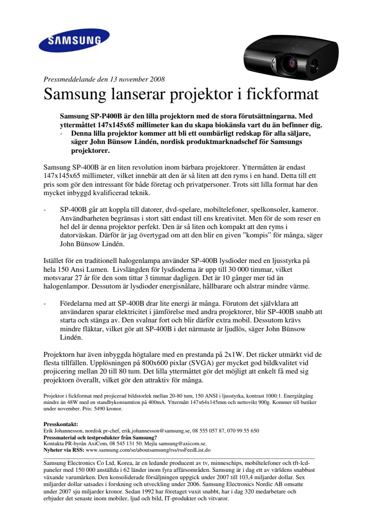 Samsung lanserar projektor i fickformat
