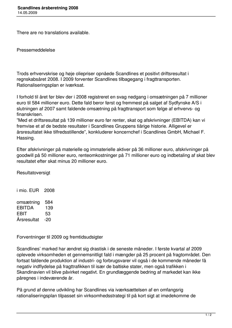 Scandlines årsberetning 2008