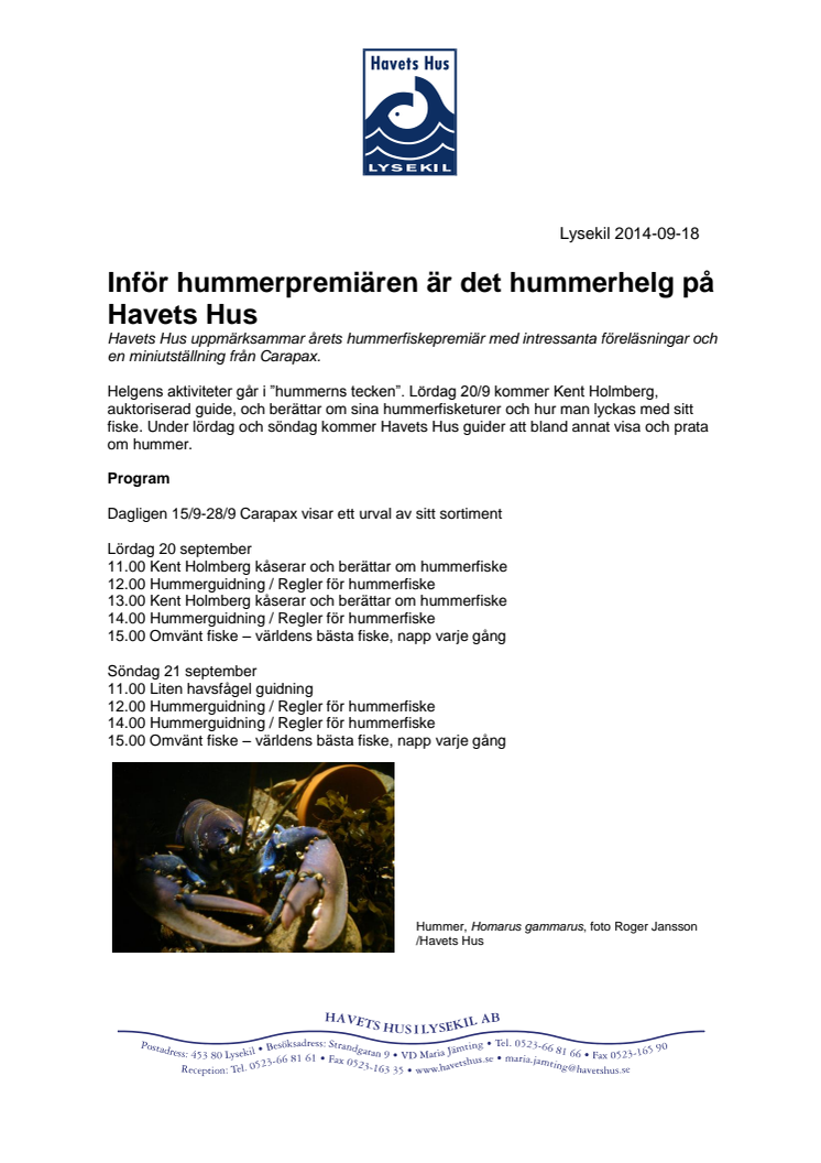 Inför hummerpremiären är det hummerhelg på Havets Hus