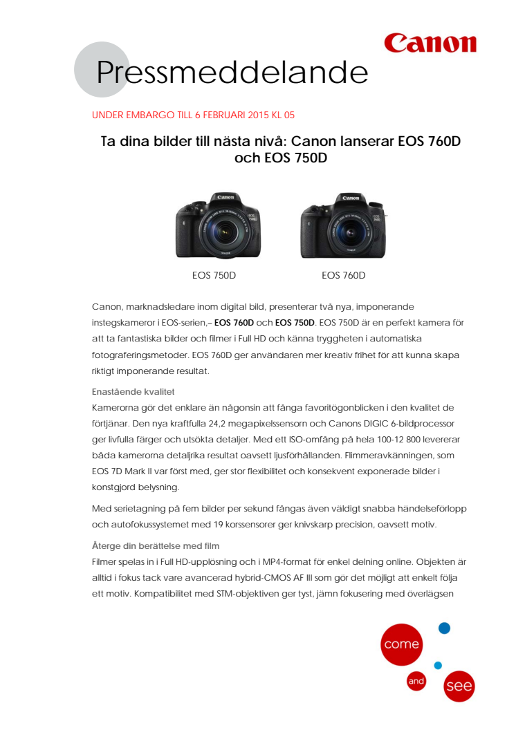 Ta dina bilder till nästa nivå: Canon lanserar EOS 760D och EOS 750D 