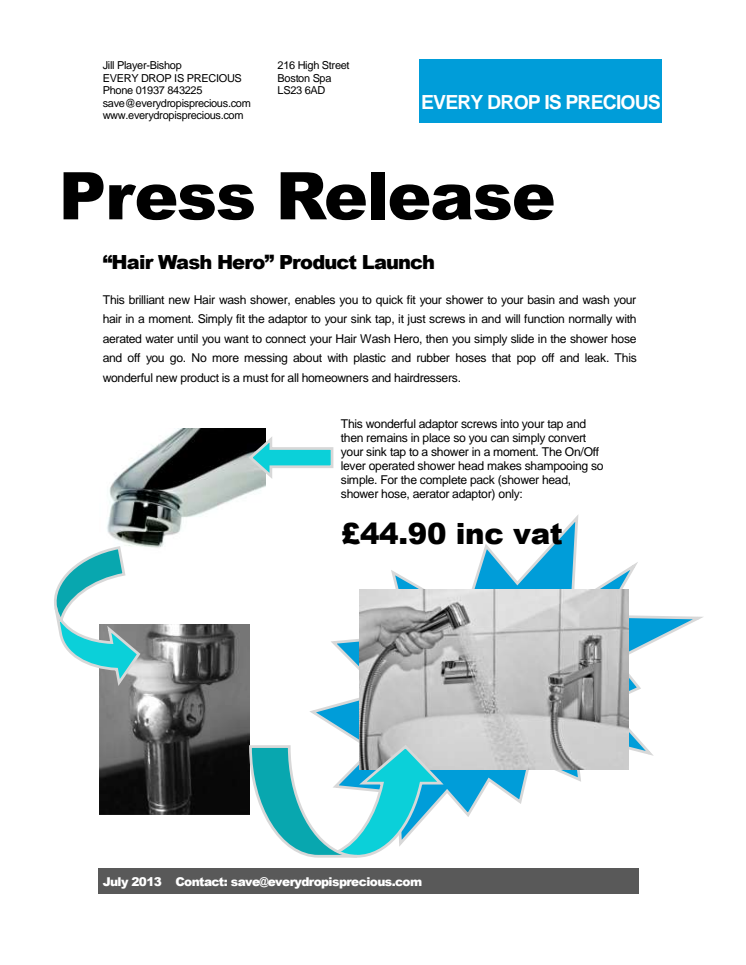 Hair Wash Hero, Connect your shower hose to your sink tap in moments New Product Launch