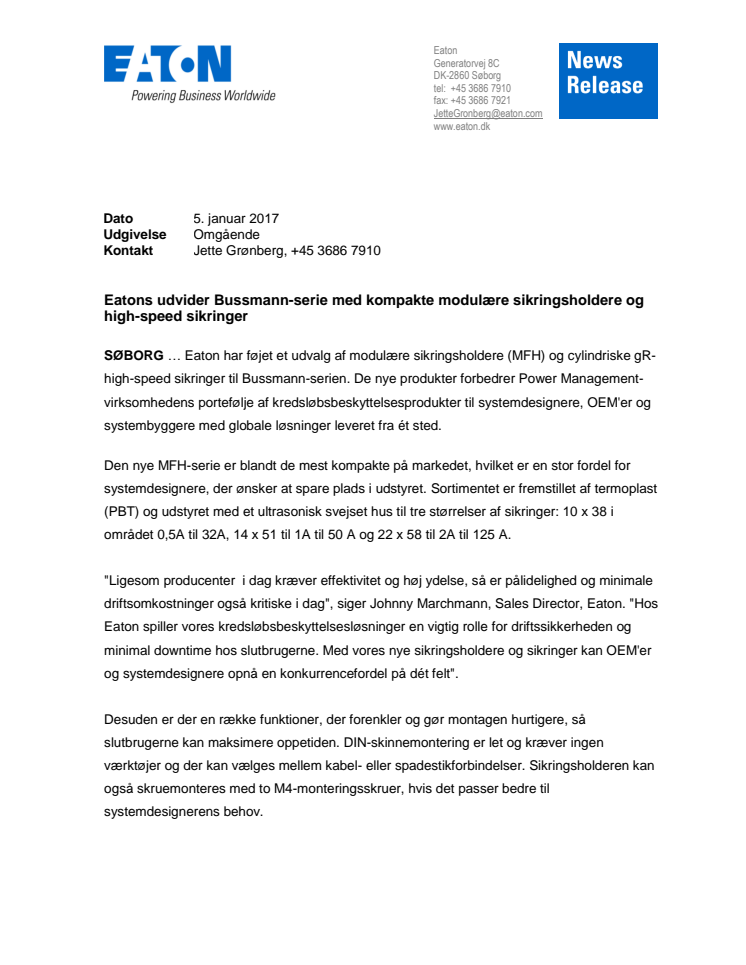 Eatons udvider Bussmann-serie med kompakte modulære sikringsholdere og high-speed sikringer