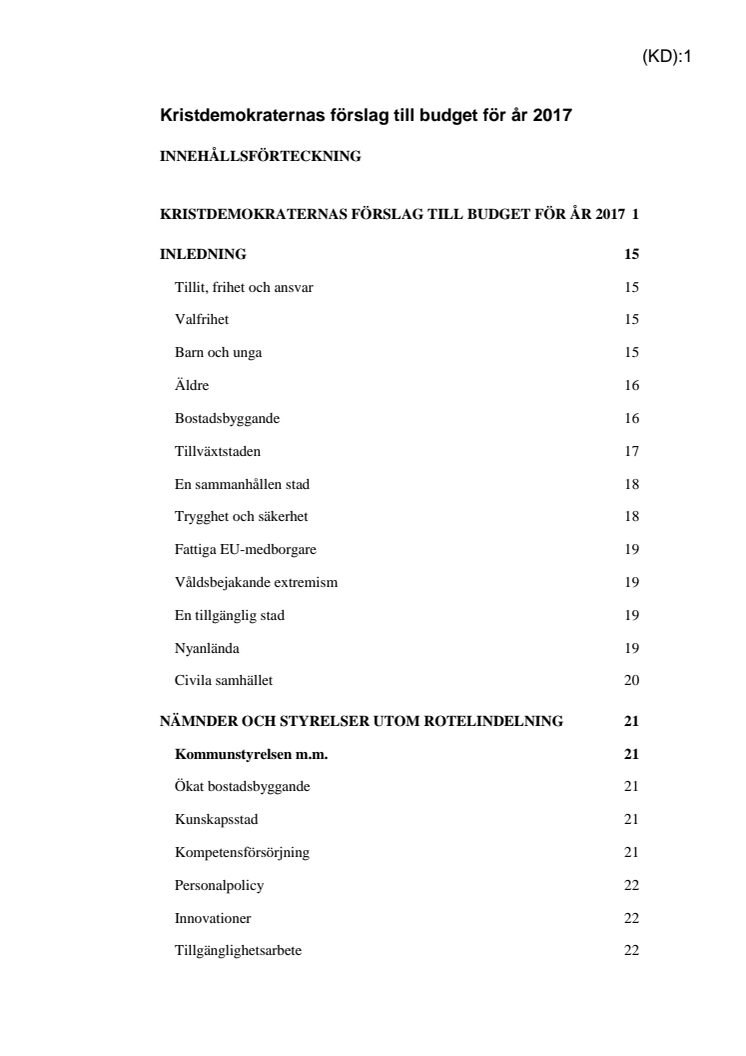 Kristdemokraternas budget 2017 - Tillit, Frihet och Ansvar