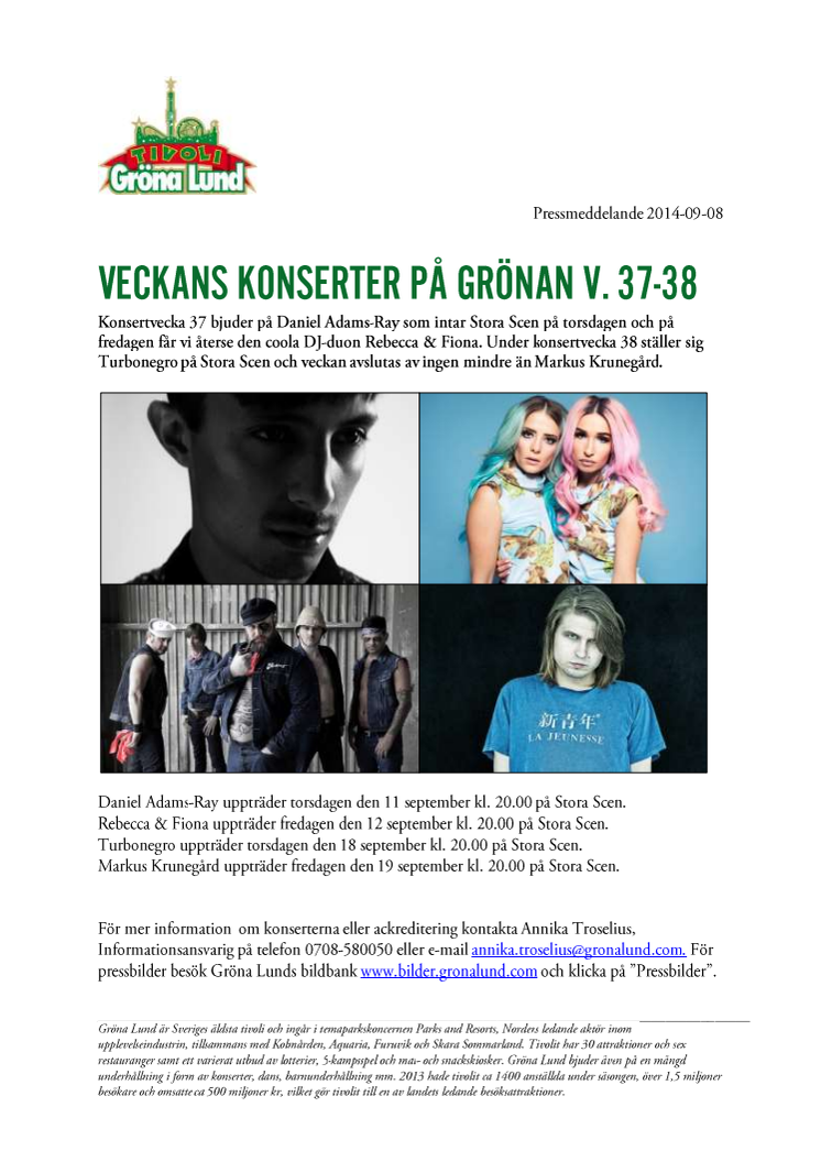 Veckans konserter på Grönan V.37-38