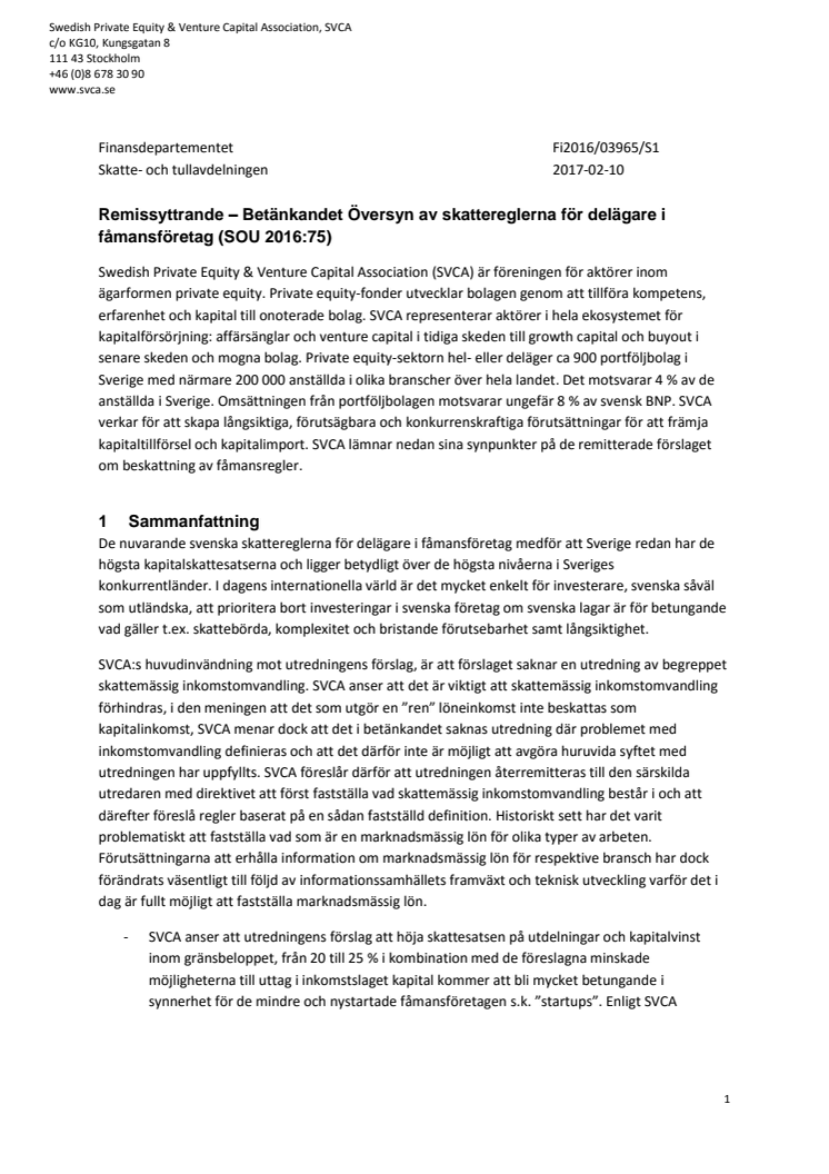 Betänkandet Översyn av skattereglerna för delägare i fåmansföretag (SOU 2016:75)