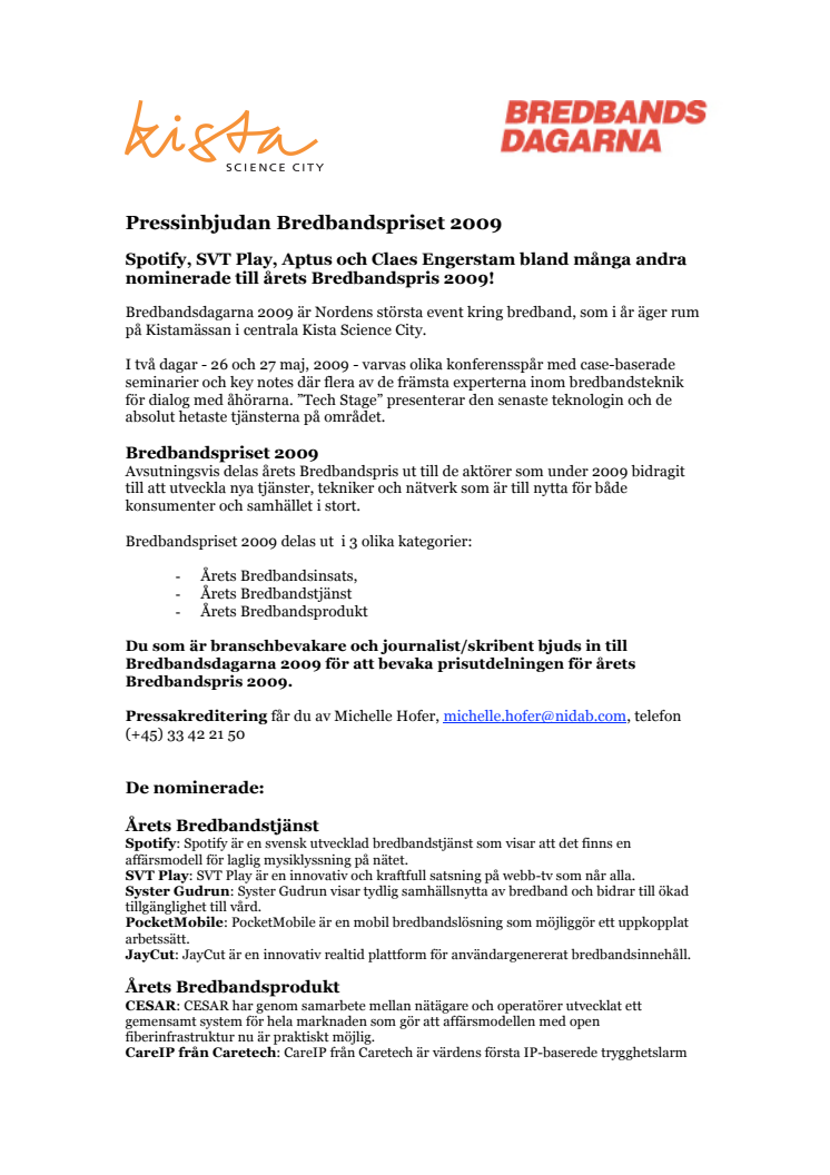 Pressinbjudan Bredbandspriset 2009