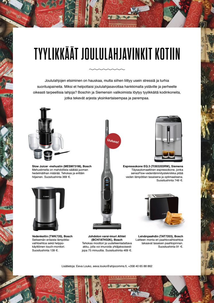 Tyylikkäät joululahjavinkit kotiin