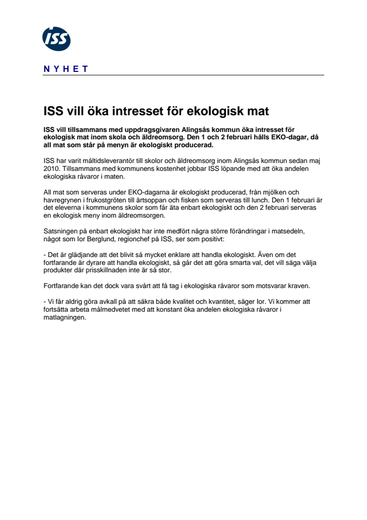 ISS vill öka intresset för ekologisk mat