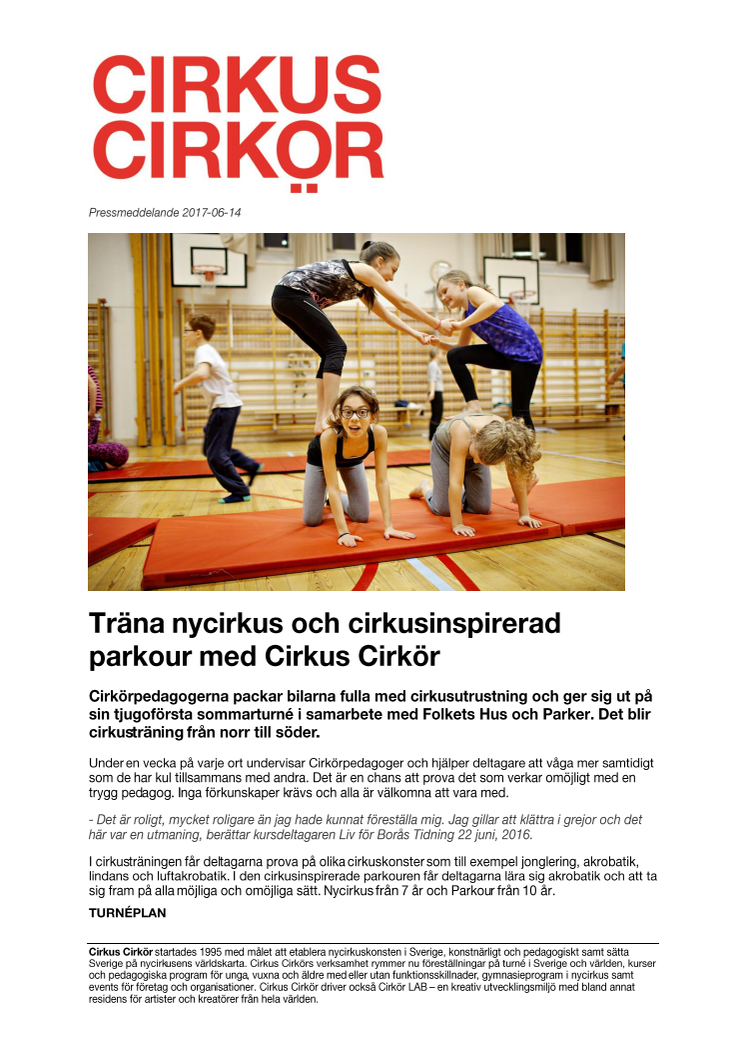 Träna nycirkus och cirkusinspirerad parkour med Cirkus Cirkör