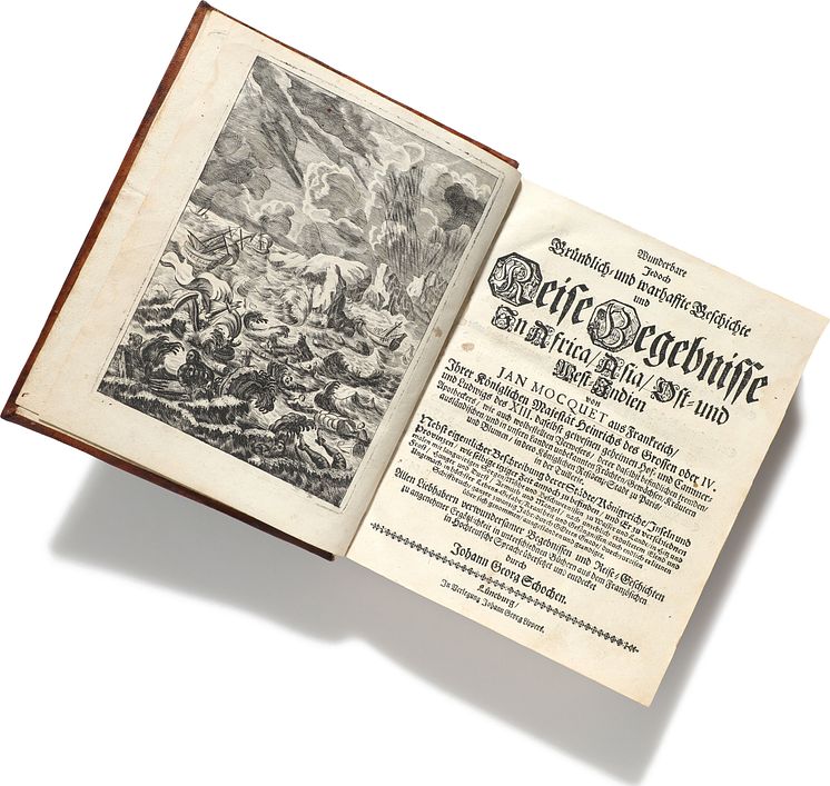 Jean Mocquet- Wunderbare Jedoch Gründlich- und warhaffte Geschichte [...]. Indb. med C. Schweitzer- Journal-und Tage-Buch [...].