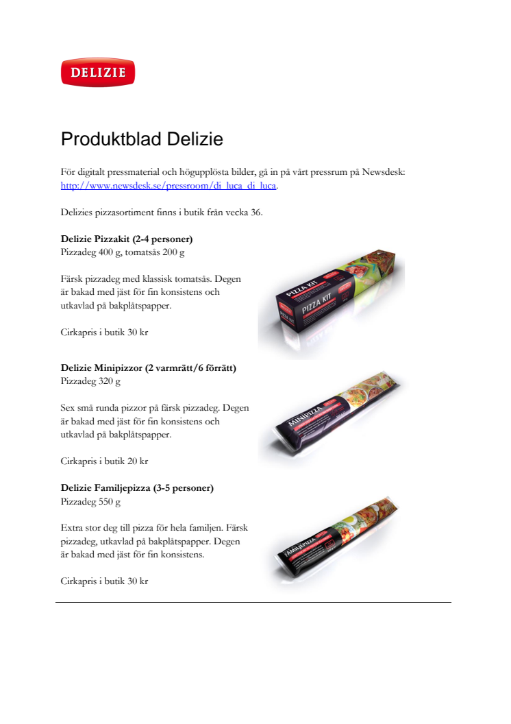 Produktblad Delizie