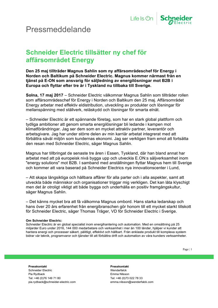 Schneider Electric tillsätter ny chef för affärsområdet Energy