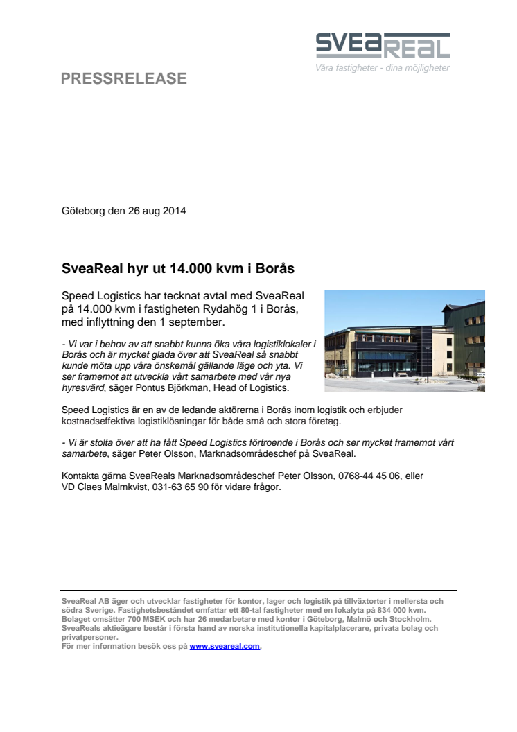 SveaReal hyr ut 14.000 kvm i Borås