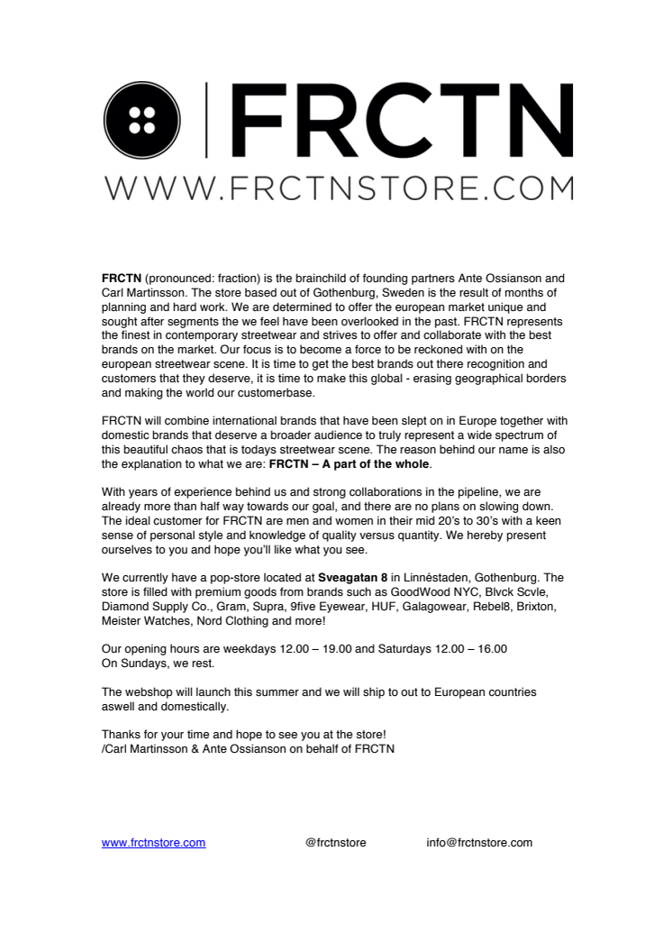 FRCTN Store - Introduktion