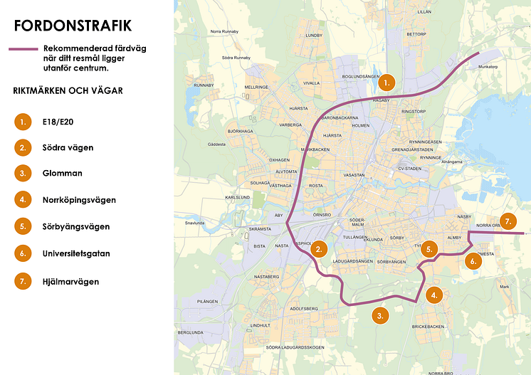 Karta: rekommenderad färdväg