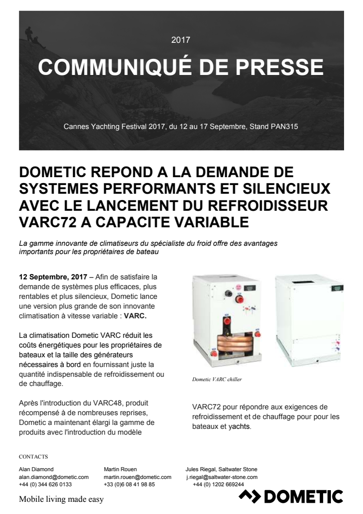 Dometic Repond A La Demande De Systemes Performants Et Silencieux Avec Le Lancement Du Refroidisseur VARC72 A Capacite Variable