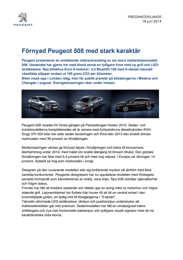 Förnyad Peugeot 508 med stark karaktär