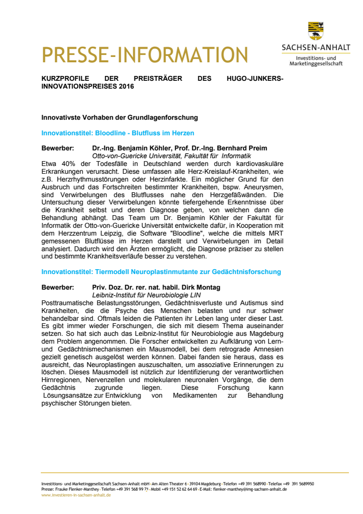 Ausführliche Informationen zu den Preisträgern 