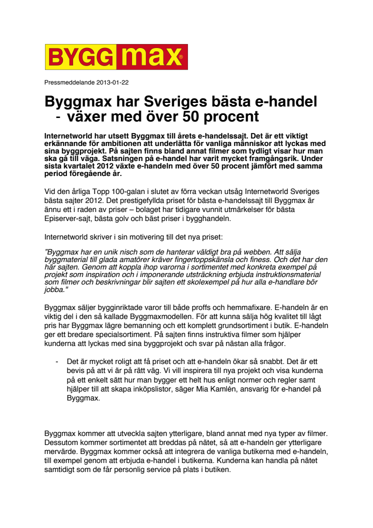 Byggmax har Sveriges bästa e-handel - växer med över 50 procent