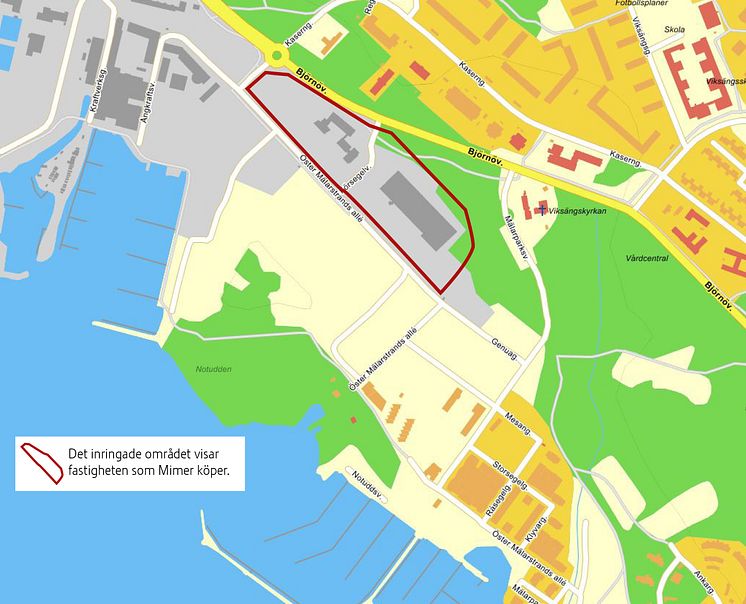 Områdesskiss över kv Förseglet, Öster Mälarstrand, Västerås