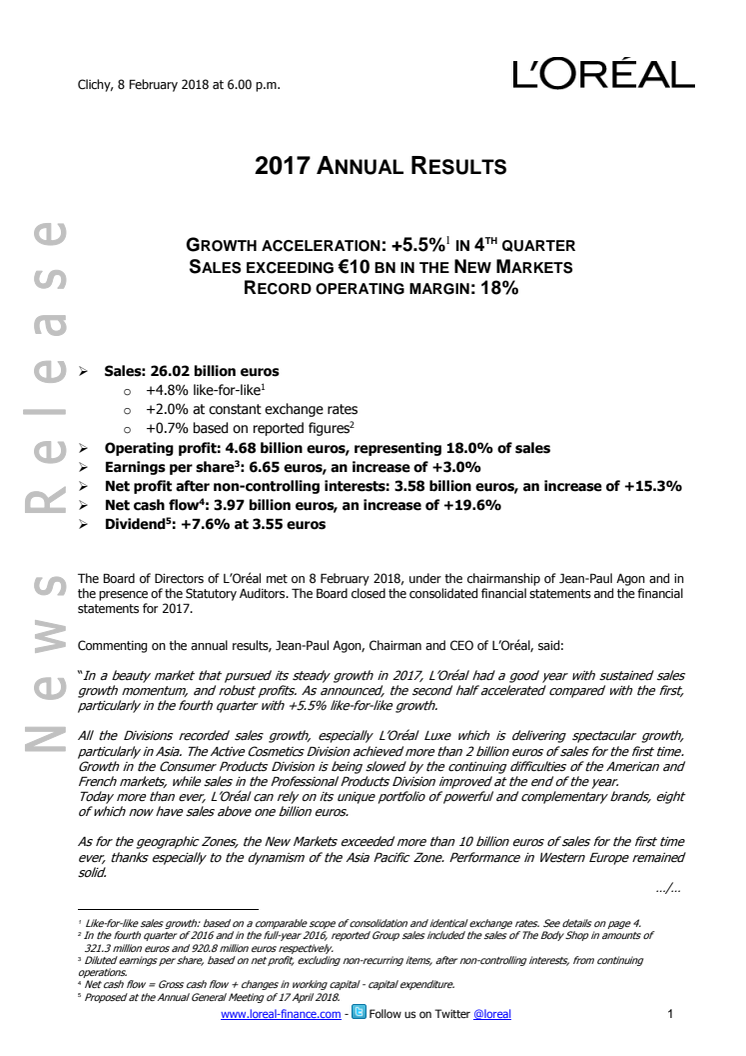 L'Oréal Resultat 2017