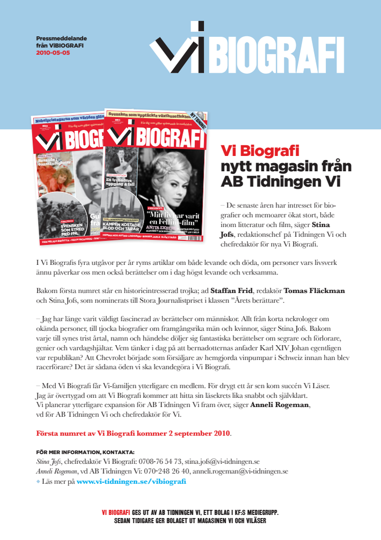 Vi Biografi - nytt magasin från AB Tidningen Vi