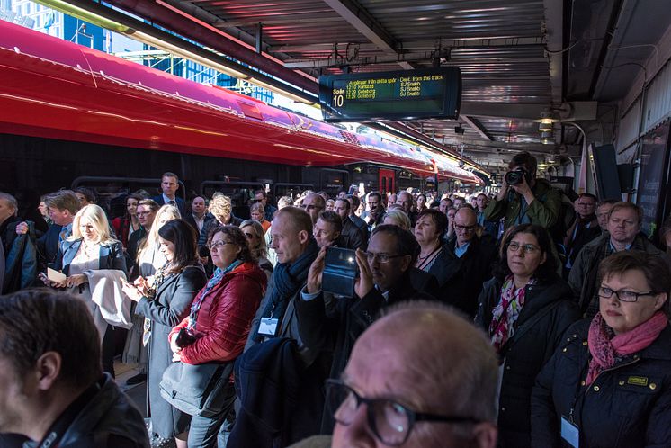 Folkmassa vid invigningen i Stockholm