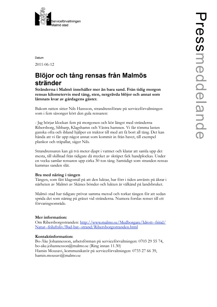 Blöjor och tång rensas från Malmös stränder