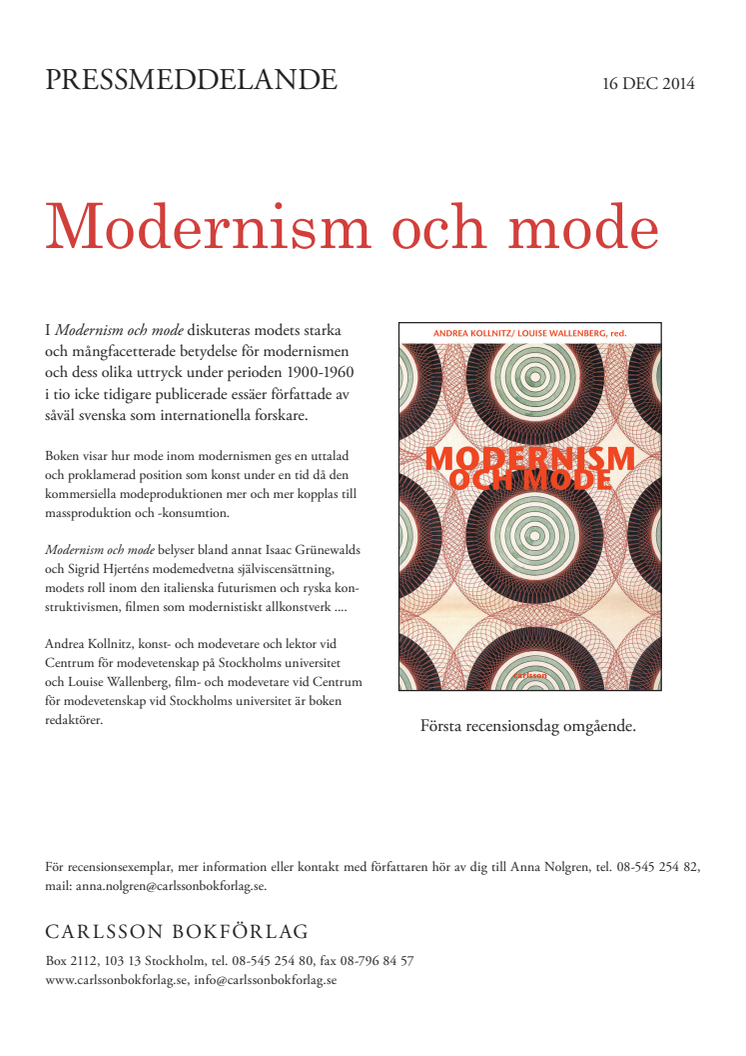 "Modernism och mode" - ny bok om modets betydelse för modernismen 