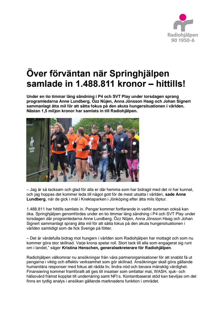 Över förväntan när Springhjälpen samlade in 1.488.811 kronor – hittills!