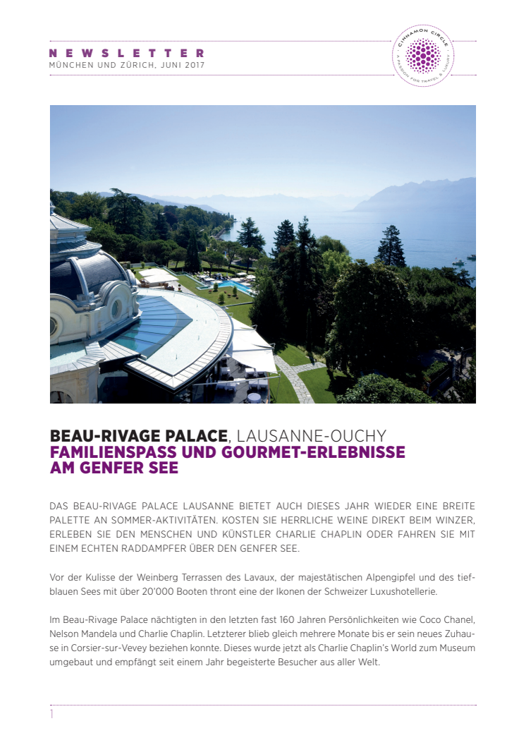 Familienspass und Gourmet-Erlebnisse am Genfer See: Beau-Rivage Palace, Lausanne-Ouchy