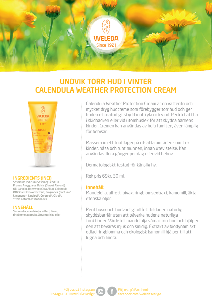 Undvik torr hud i vinter med Calendula Weather Protection Cream