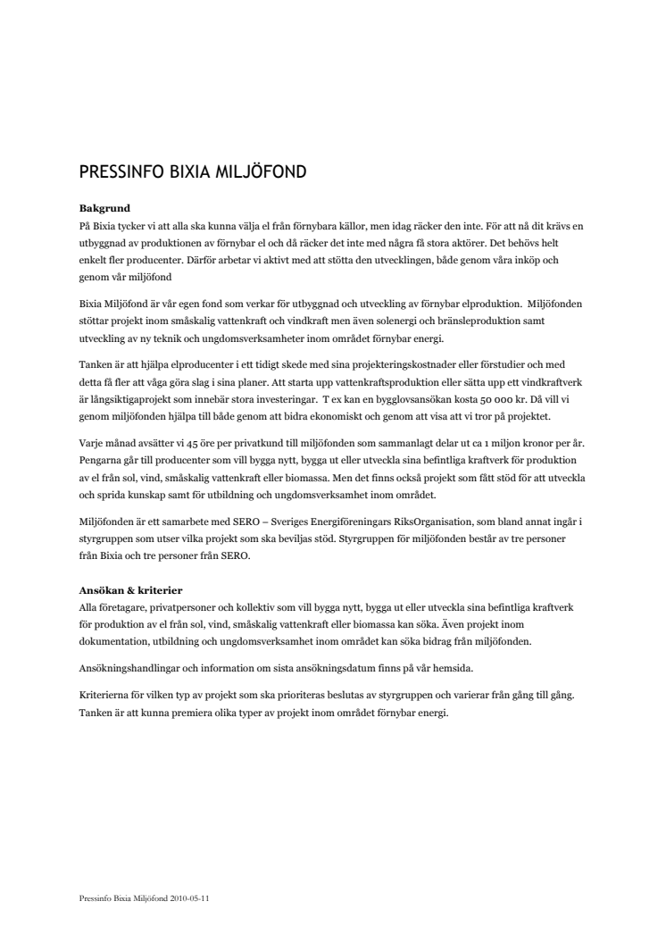 Bixia miljöfond delar ut 500 000 kr till lokala elproducenter