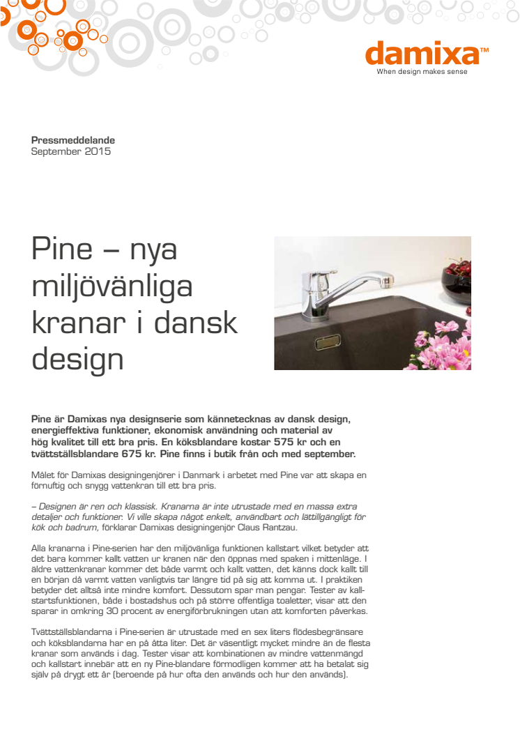 Pine – nya miljövänliga kranar i dansk design